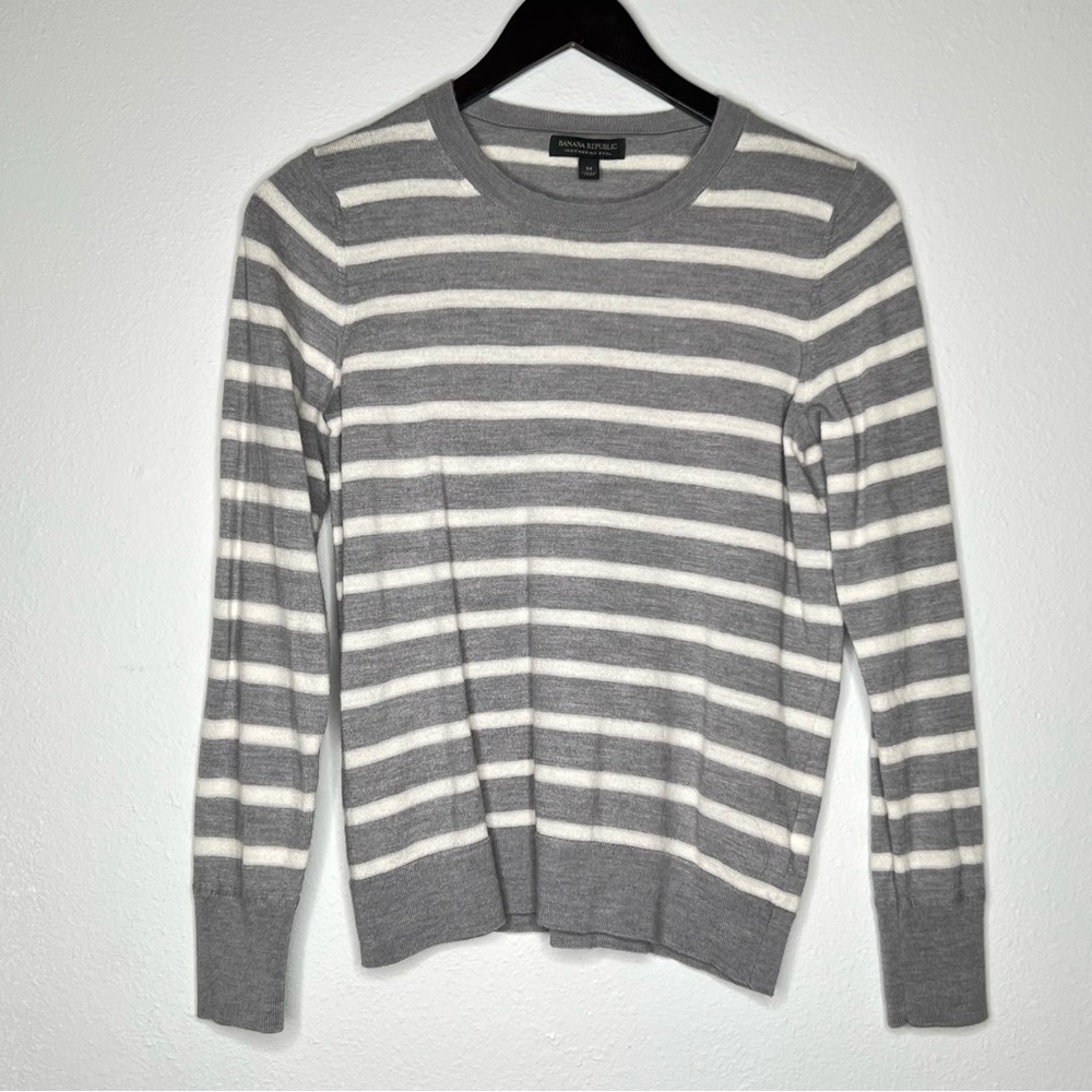Banana Republic Merino Wool Striped Sweater Womens Sz M Apres Ski Scandi Cozy